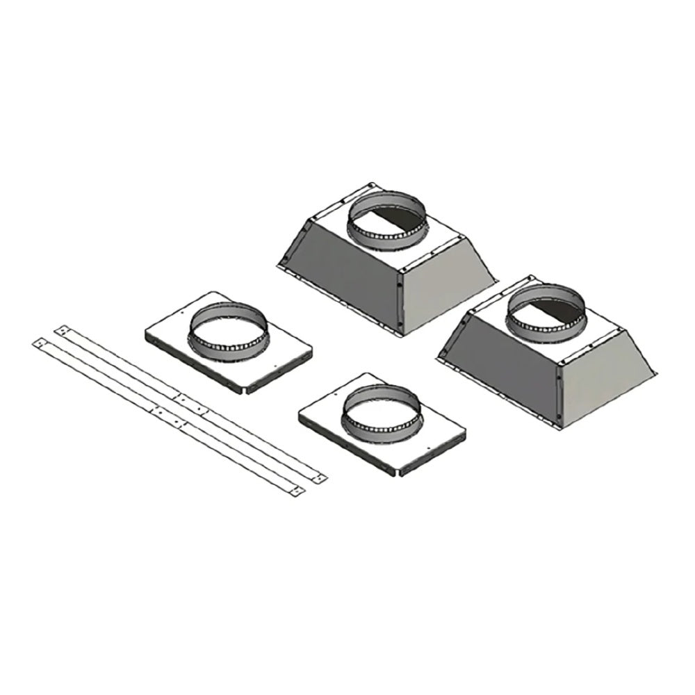 Metal ducted heat management termination plate kit parts, dark gray rectangular covers