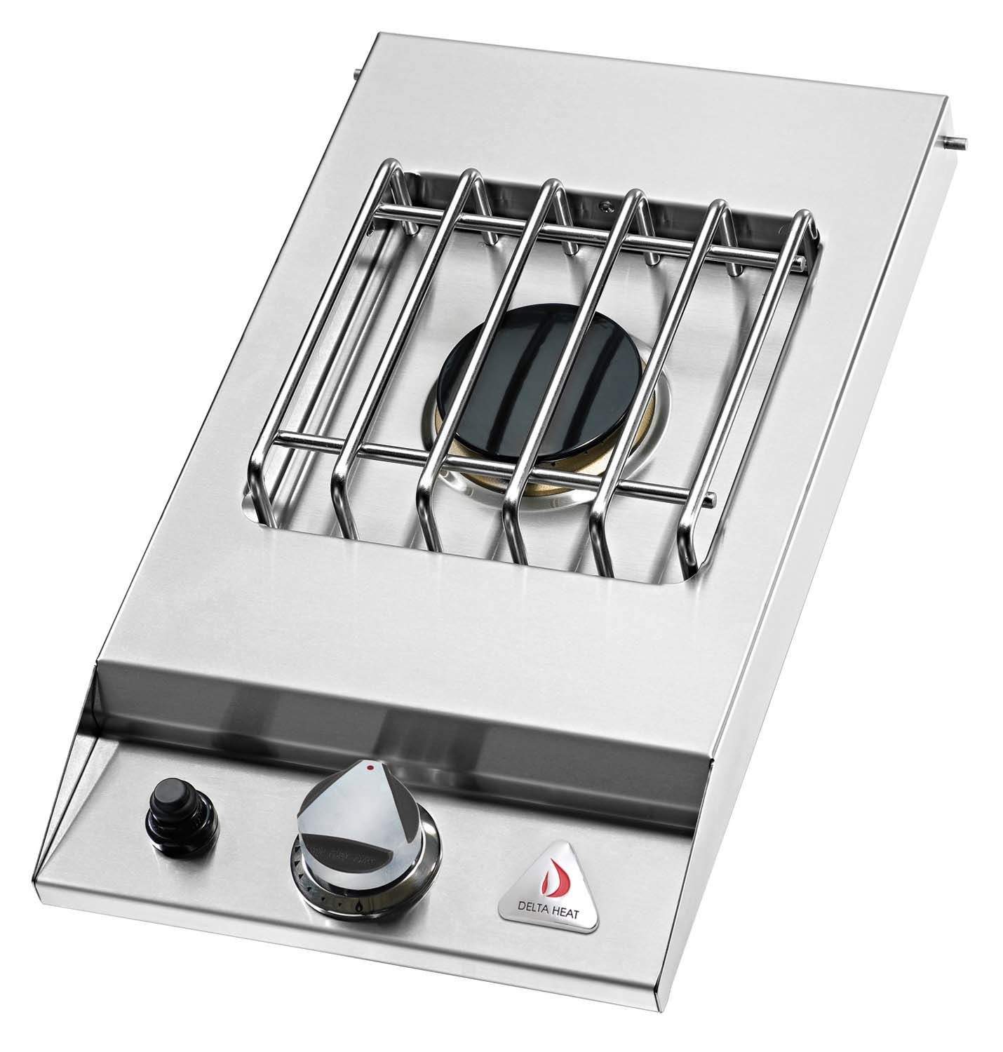 Single side burner with stainless steel cover, grate, and control knob