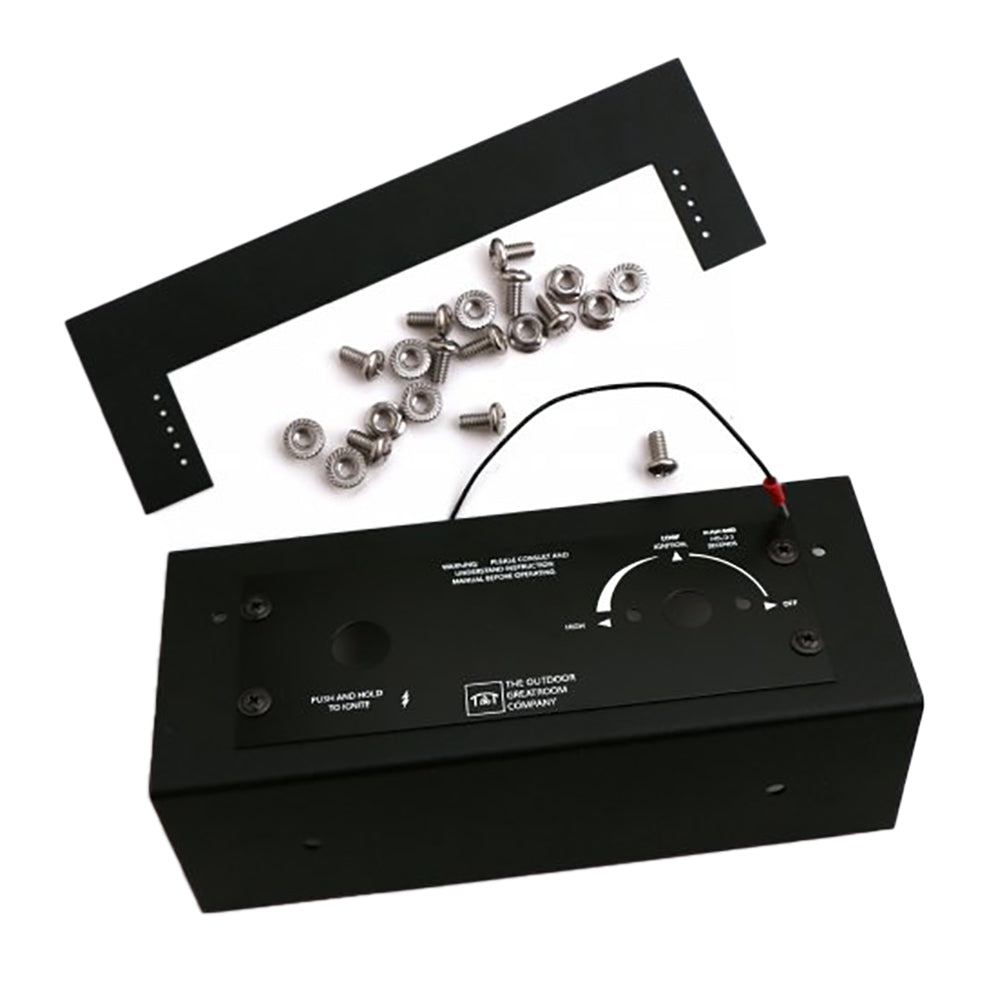 Gas fire pit control box with hardware and wiring connectors for kit installation