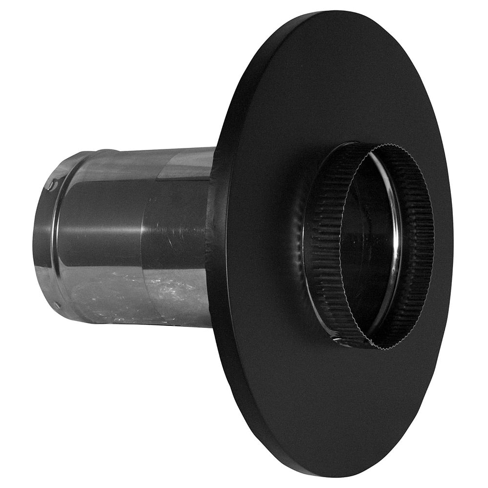 Masonry thimble with slip connector, black flanged collar on gray pipe section
