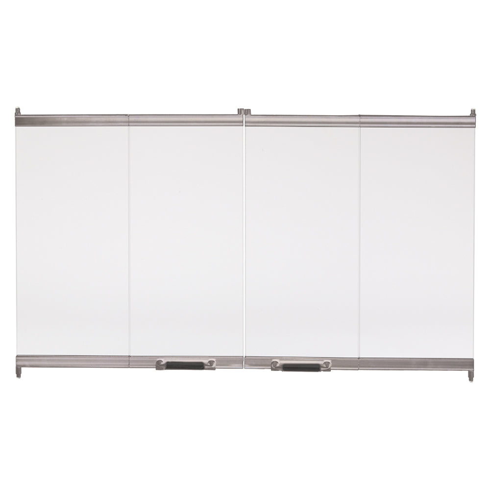 Bi-fold glass door set with stainless steel frame and frosted glass panels