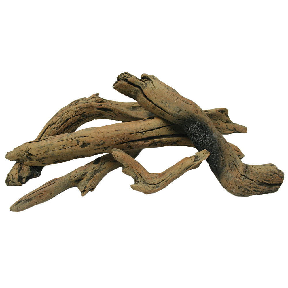 Decorative driftwood log set with twisted weathered brown and tan logs