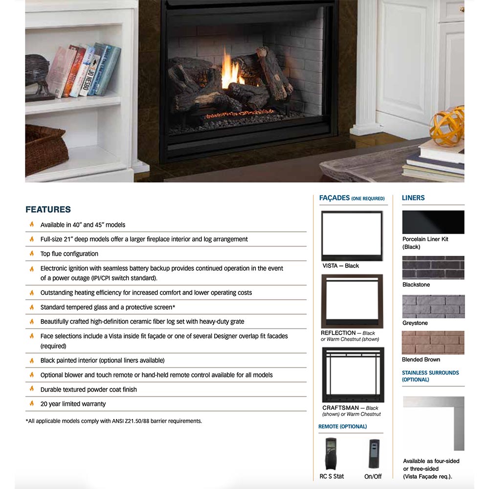 Black framed gas fireplace insert with burning logs behind glass