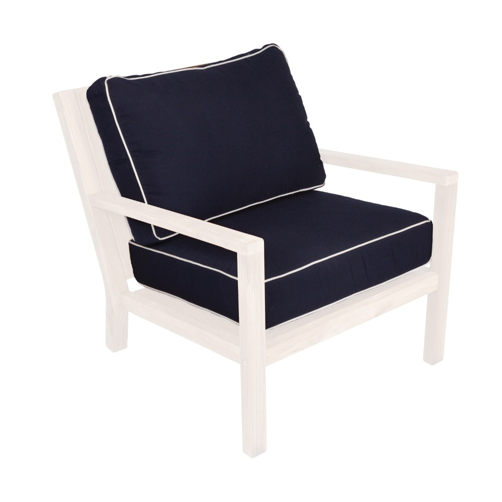 24x24-inch deep seating cushion set in dark navy fabric with light piping edges