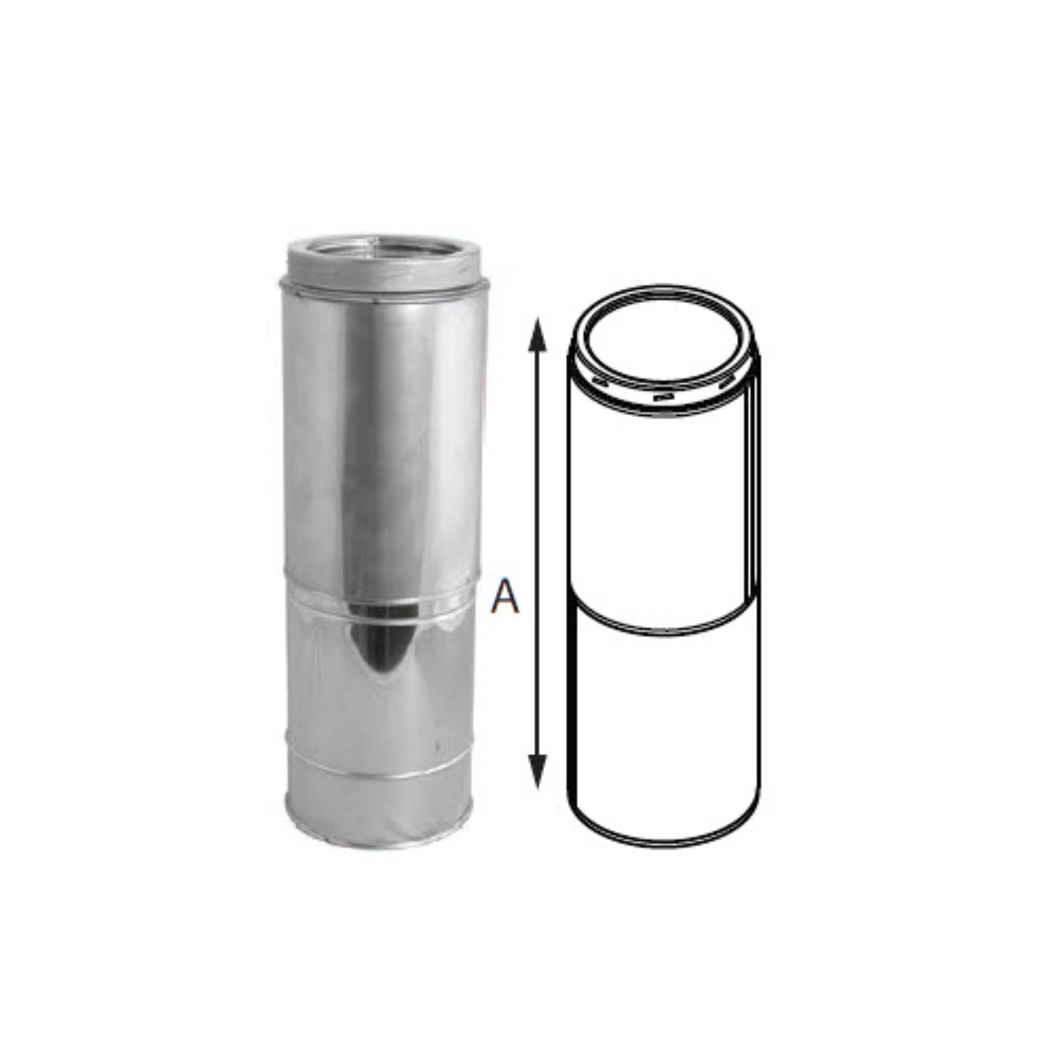 Adjustable stainless steel chimney pipe with height markings and telescoping sections