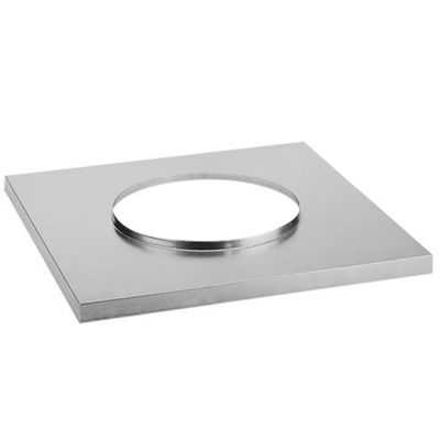 Square metal chimney flashing top with circular opening and chrome ring