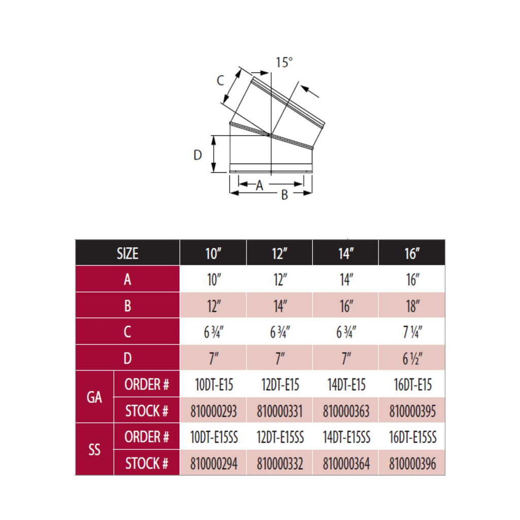 DuraVent 10DT-E15x DuraTech 15 Degree Elbow, 10-Inch Diameter