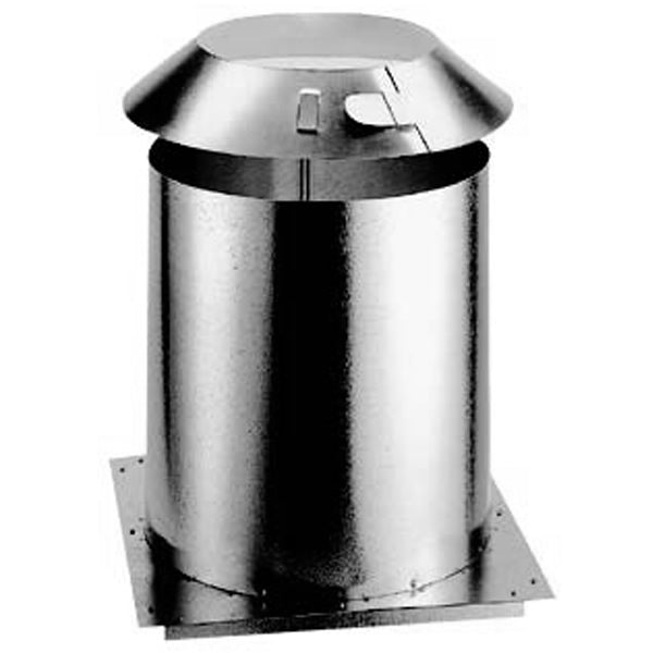 DuraVent DuraTech attic insulation shield, silver metal cylinder with flanged top