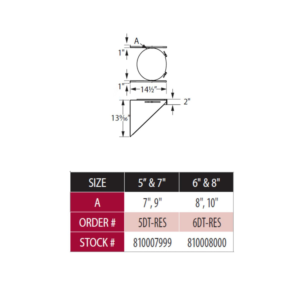Support strap sizing diagram with dimensions and size chart for 5" and 6" sizes