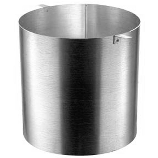Metal roof radiation shield, round cylindrical duct piece with shiny silver finish.