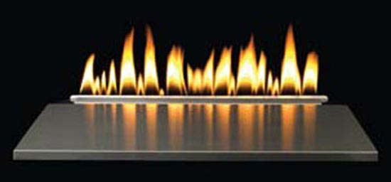 Metal decorative burner top with multiple flame tongues visible through slot