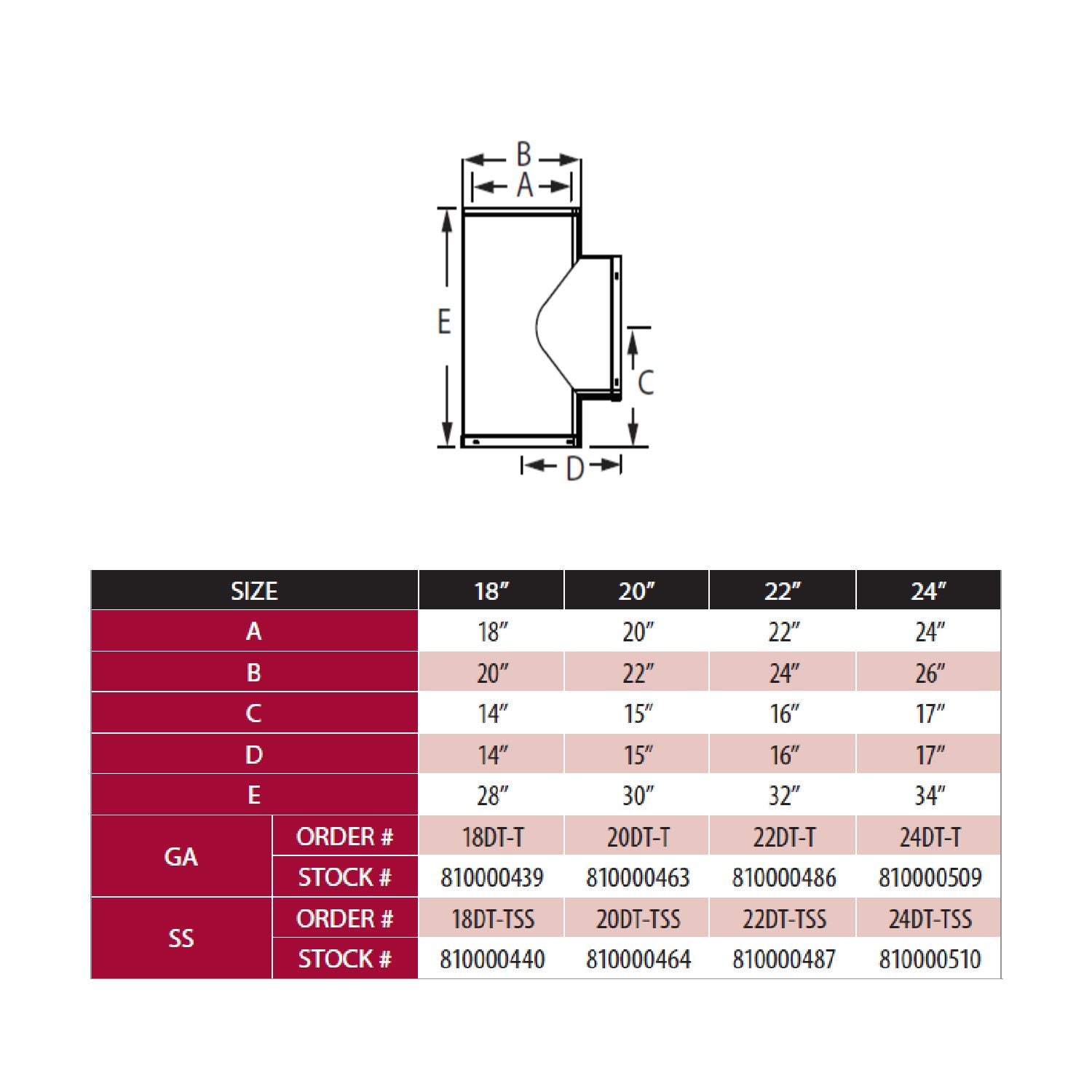 Metal chimney tee with cap with labeled height and diameter dimensions