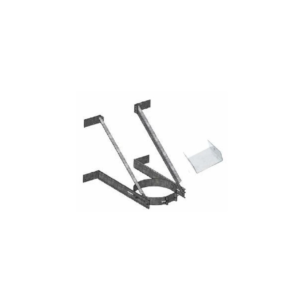 Adjustable extended wall support bracket with mounting arms for 6 and 8 in flue pipe