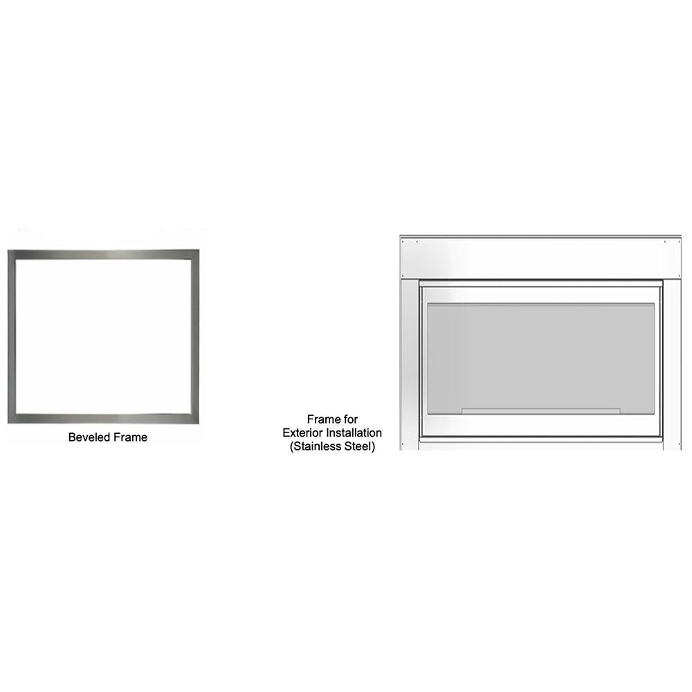 Beveled frame diagram with side view of exterior stainless-steel installation