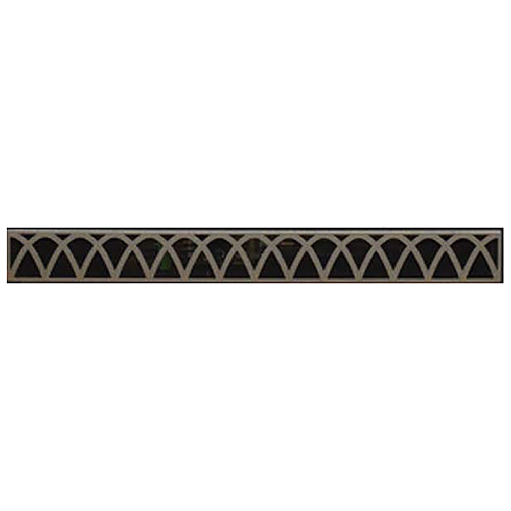Decorative fireplace louvers with arched lattice pattern, dark finish