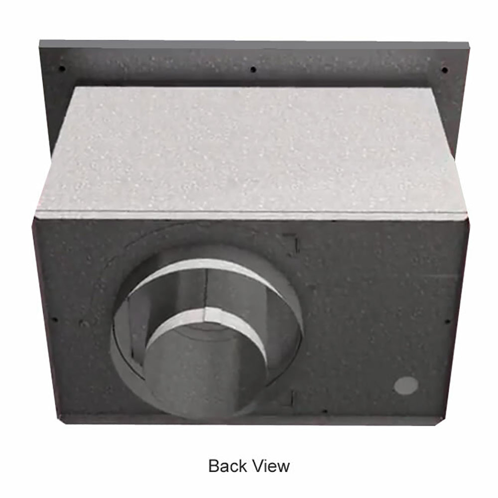 Metal back view with circular vent opening and mounting holes