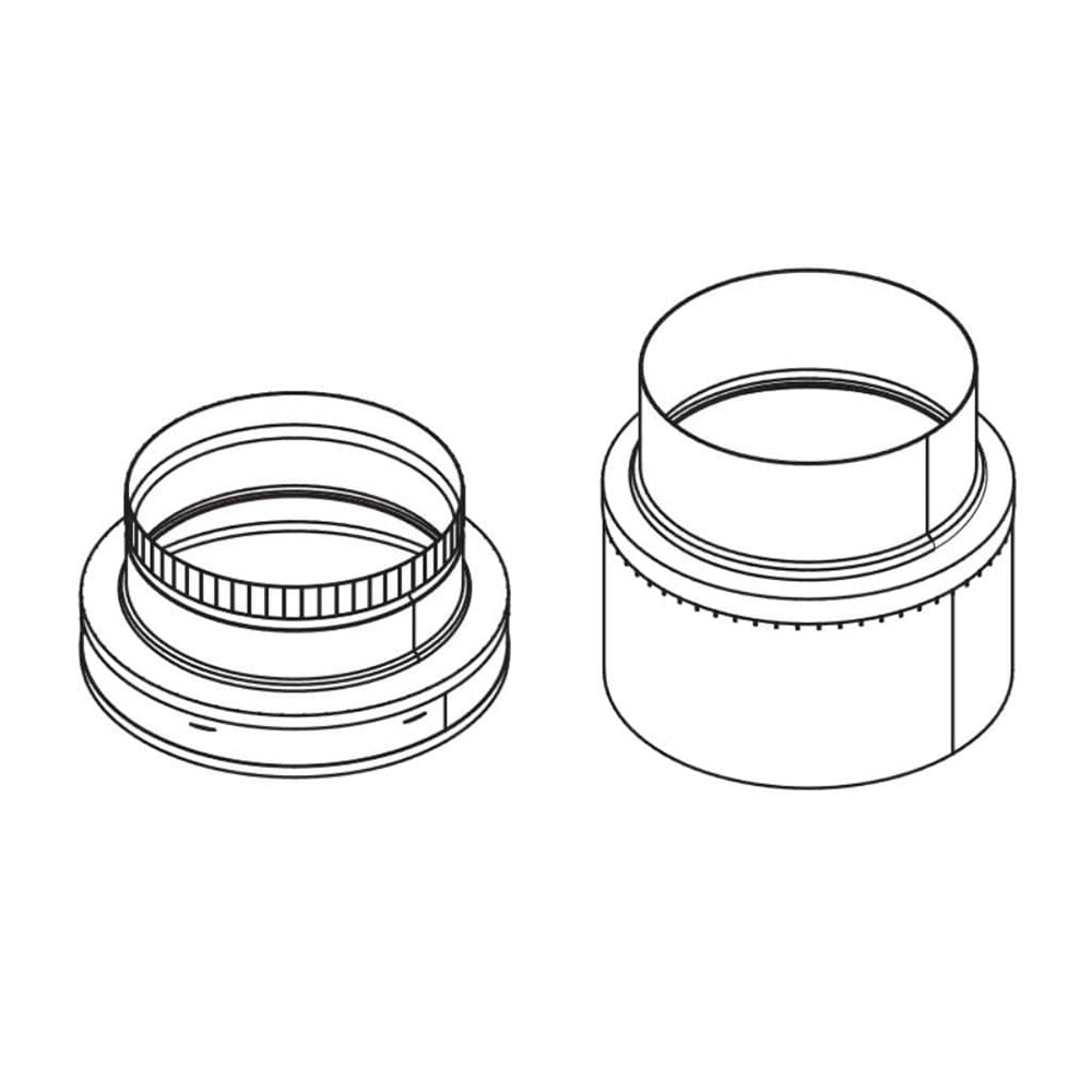 Metal DVP to SLP adapter with two cylindrical couplers and stacked ring seams