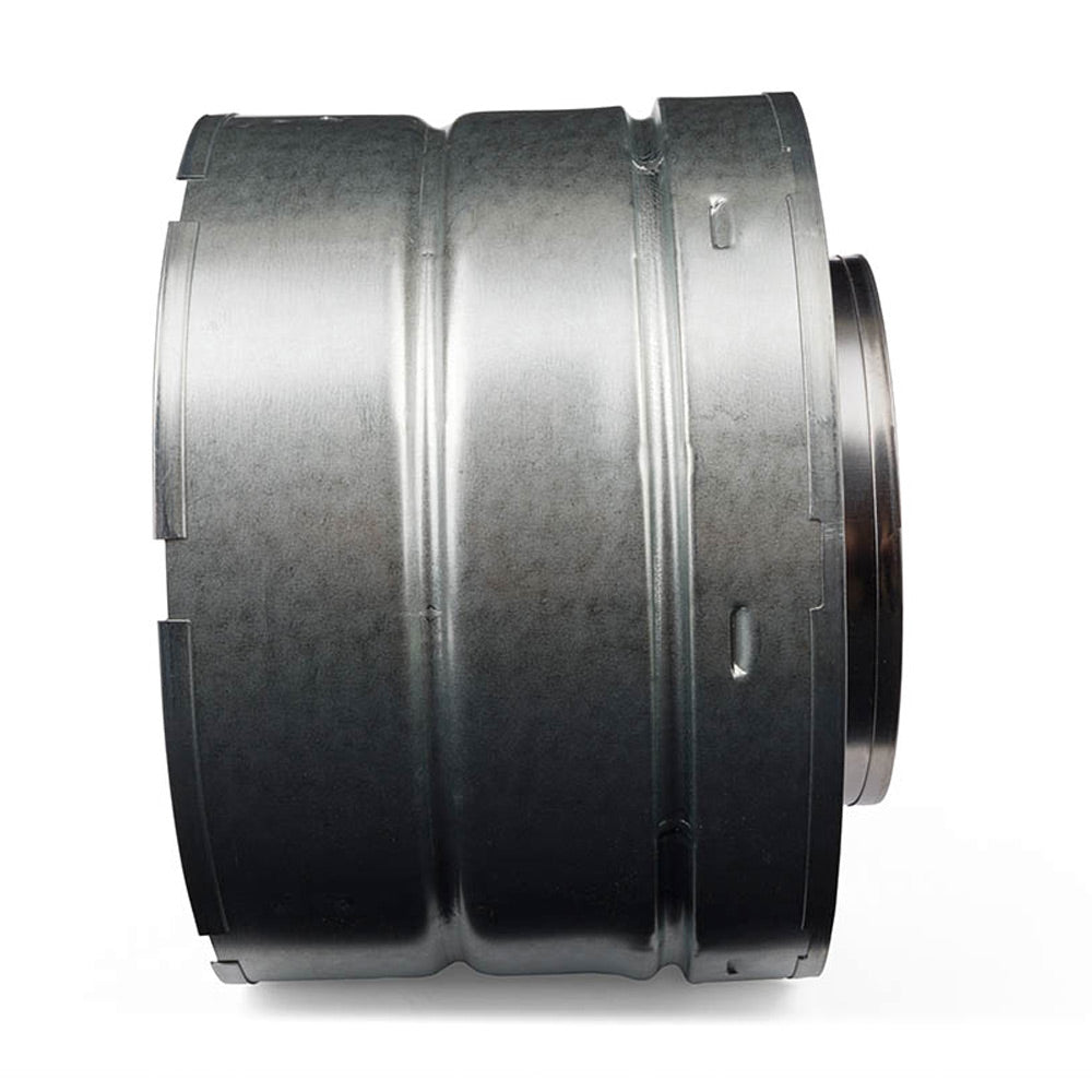 Double wall stove pipe section with locking tabs on dark metal body