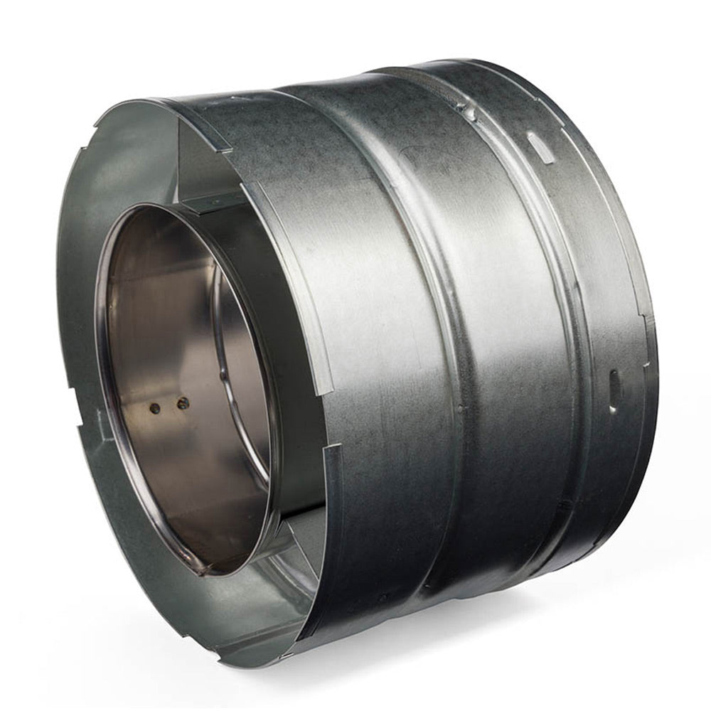 Double wall stove pipe section with exposed inner liner and rim ends