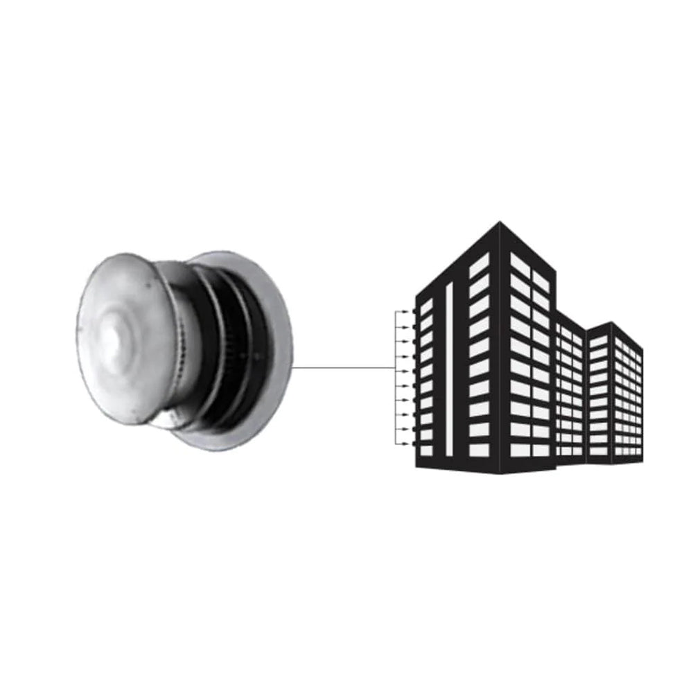 Horizontal vent termination cap shown with building exterior hookup