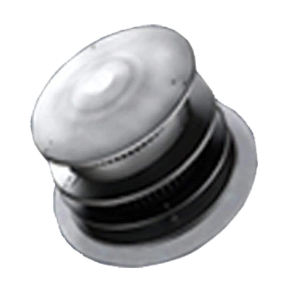 Horizontal high-rise termination cap with reflective silver top and dark ring bands