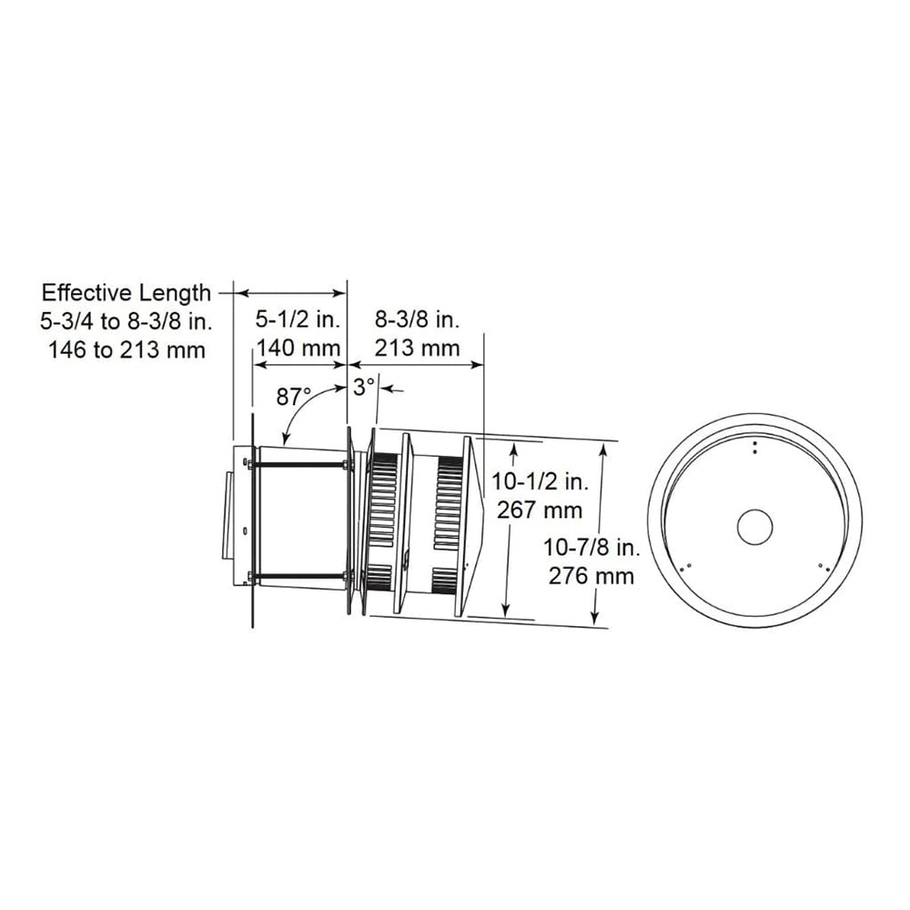Termination cap diagram showing dimensions and front ring opening