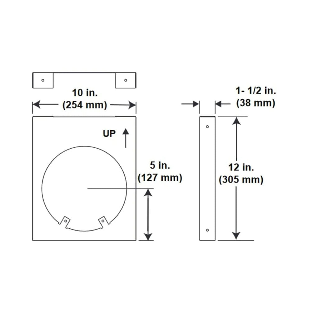 Pipe support bracket diagram with circular ring, mounting tabs, and dimensions