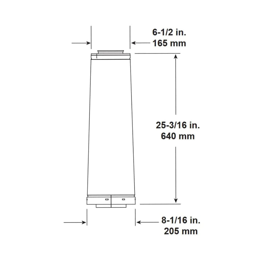 DVP to SLP adapter dimensions: 25-3/16 in h, 6-1/2 in top, 8-1/16 in base