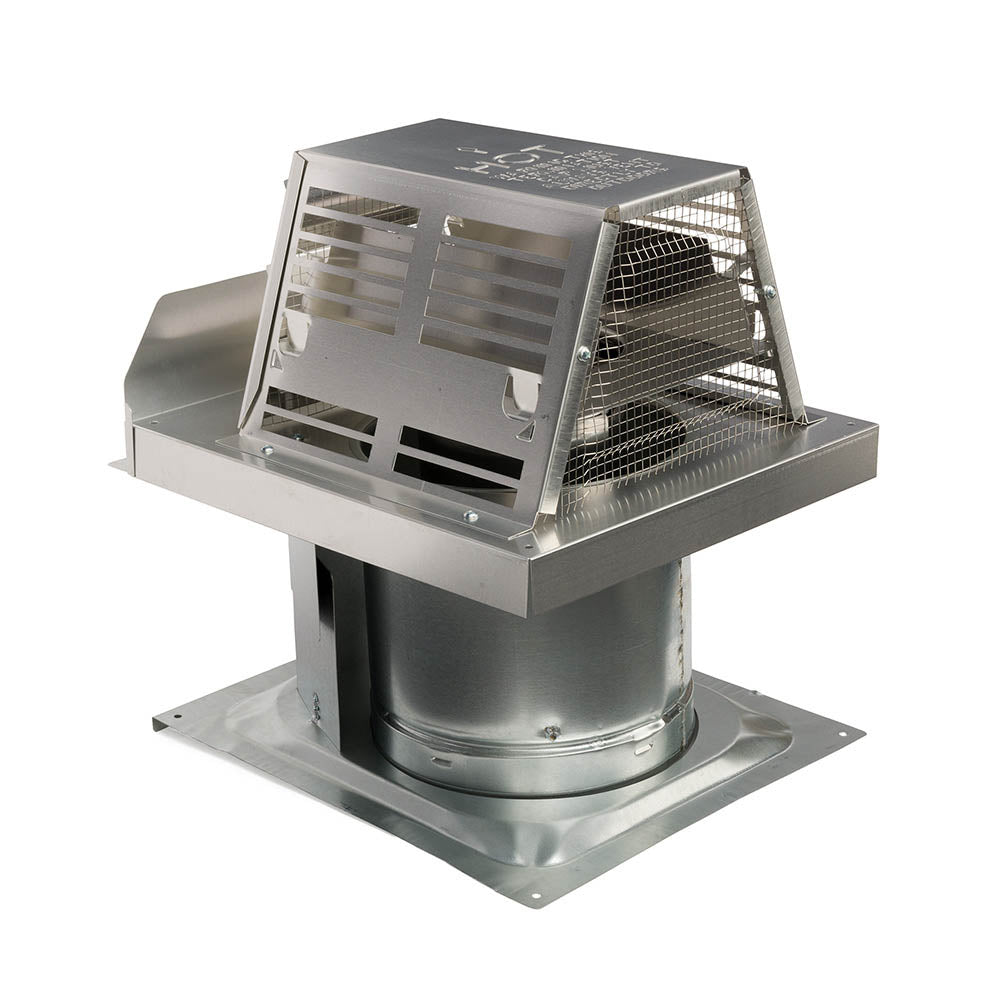Metal chimney termination cap with screened panels and short flue collar base