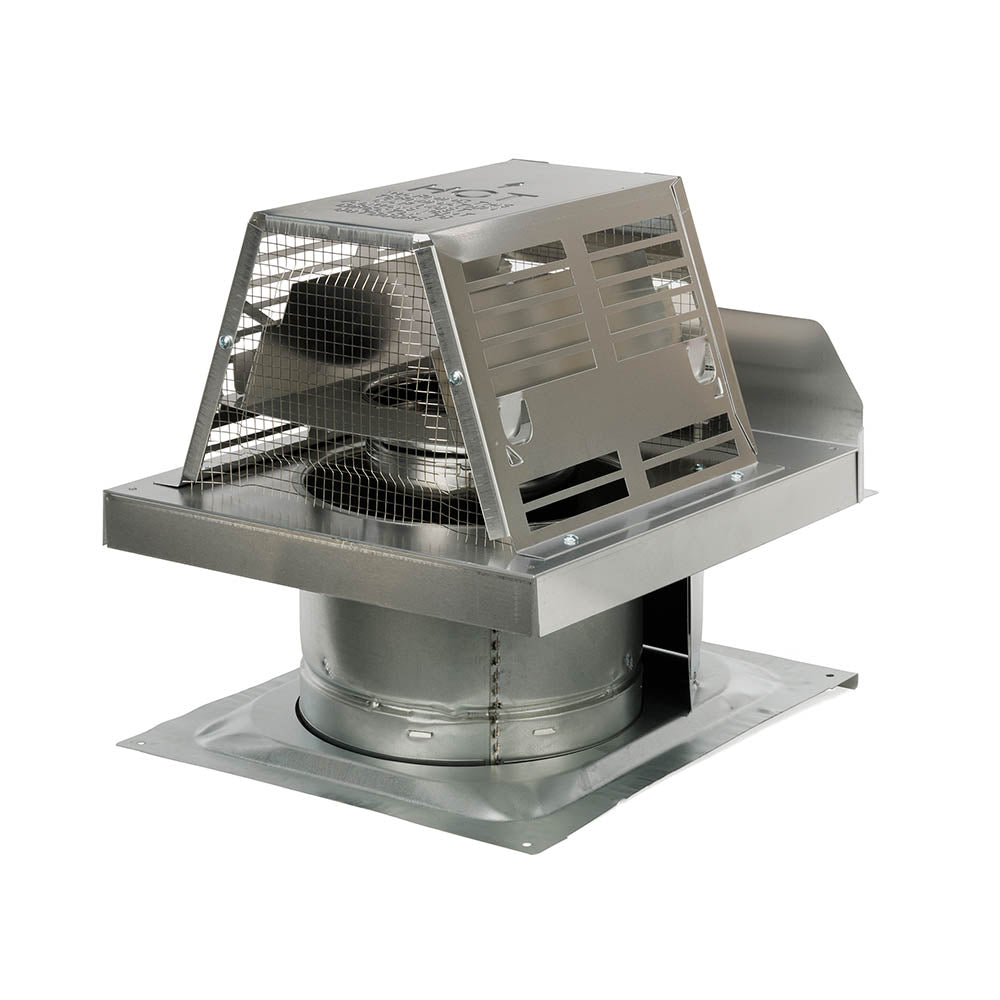 Metal chimney termination cap with front open mesh panels and short flue collar