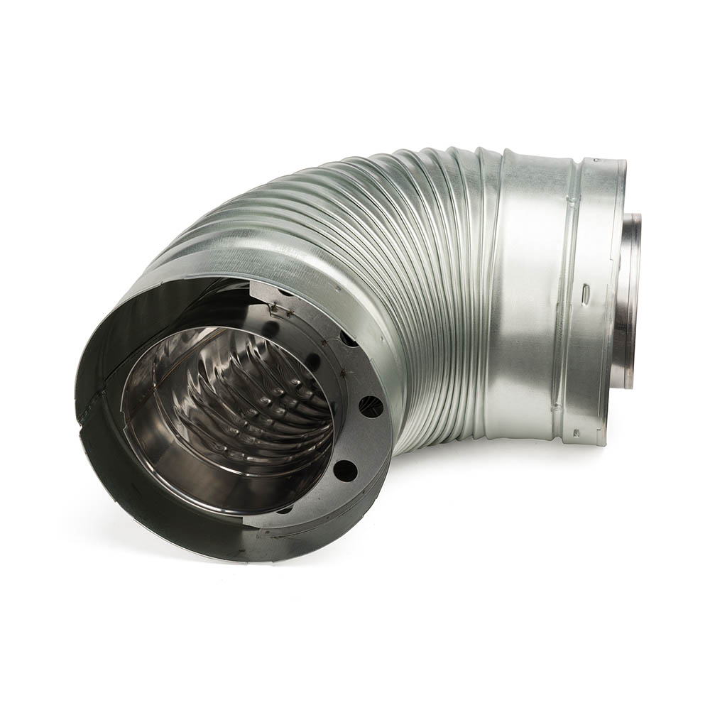Metal corrugated duct elbow with circular outlet for vent termination