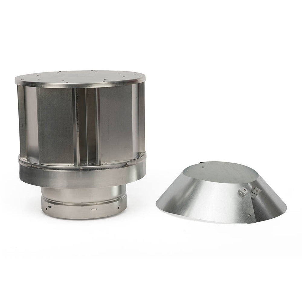 Stainless steel termination cap with round top and separate cone-style wind cover