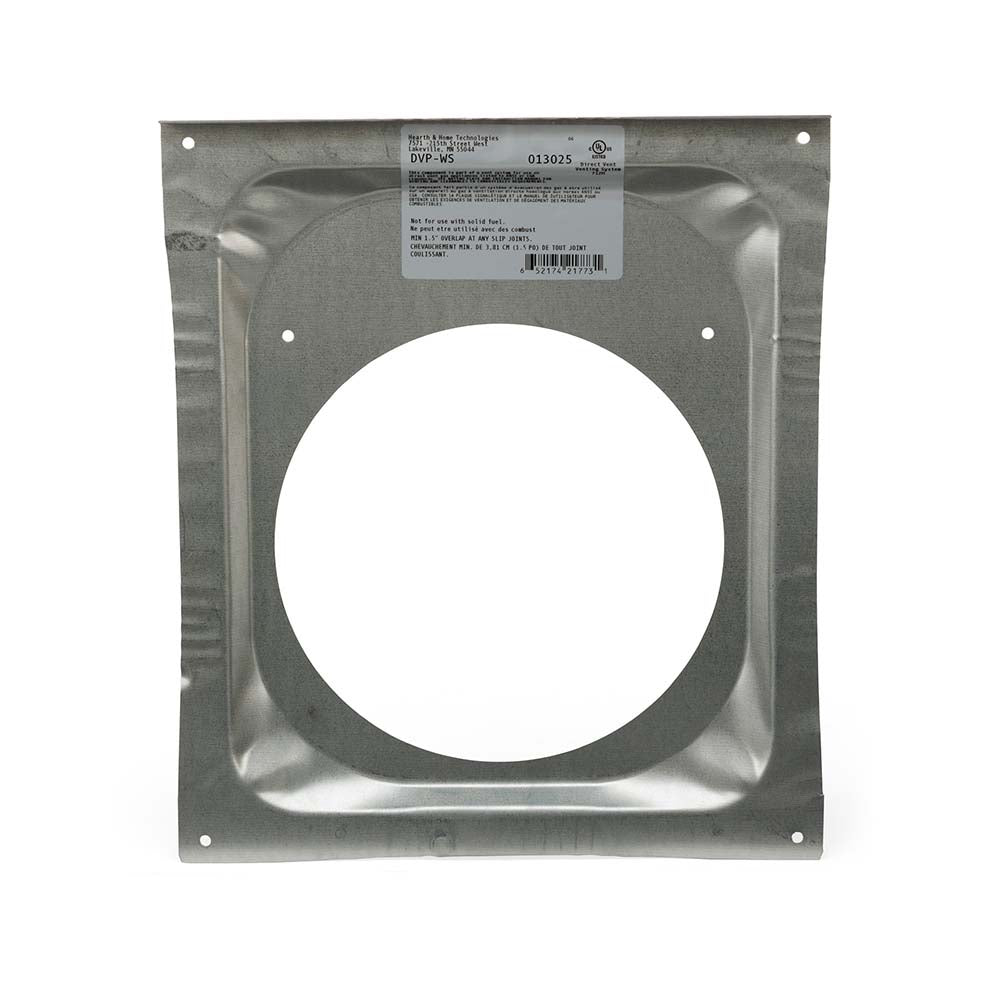 Wall firestop opening plate with circular hole, galvanized steel mounting flange