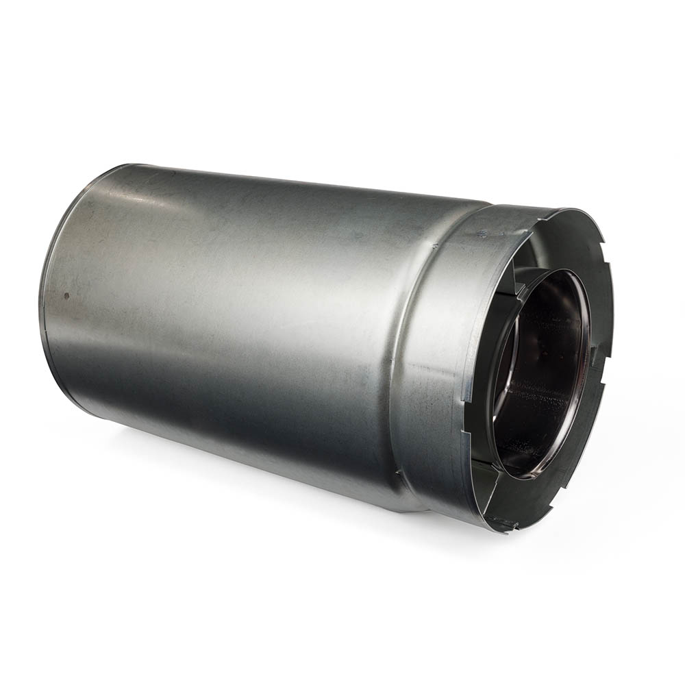 Majestic slip section pipe, galvanized metal tube with flared open end and black trim