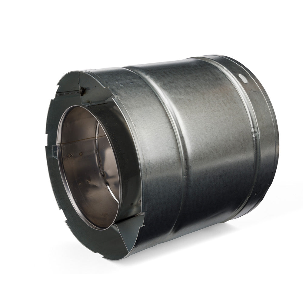 Galvanized steel slip section pipe, flanged end with circular opening.