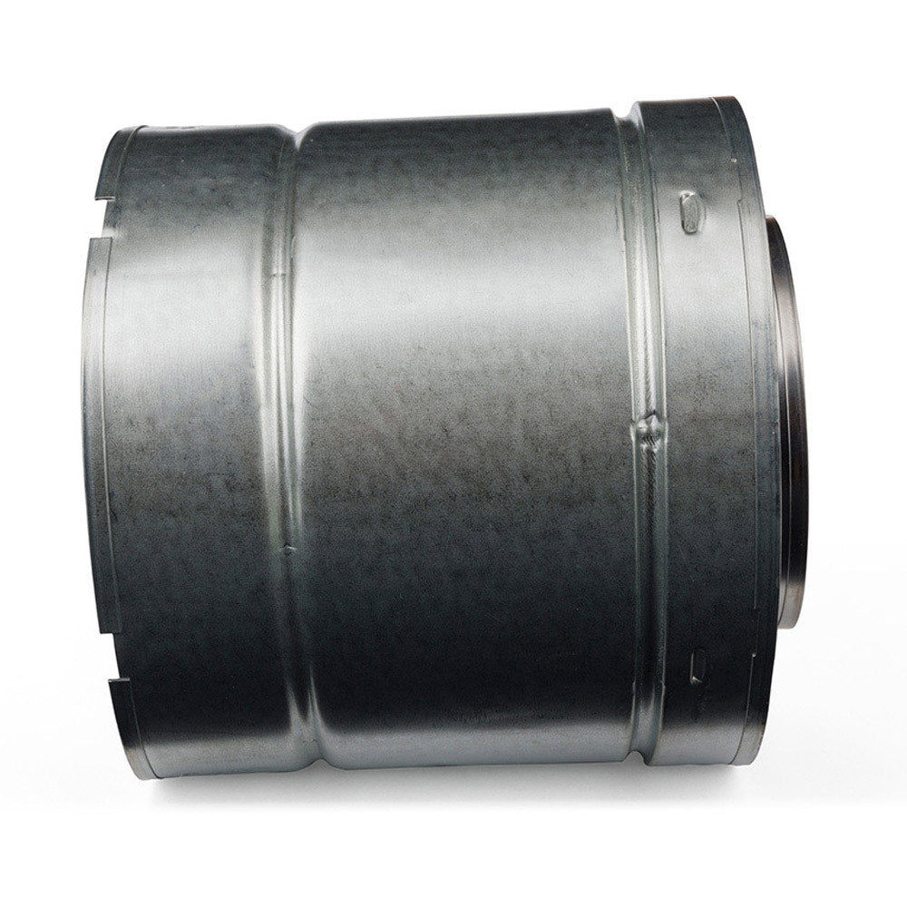Galvanized steel slip section pipe, smooth cylindrical body with locking seam and flange tabs.