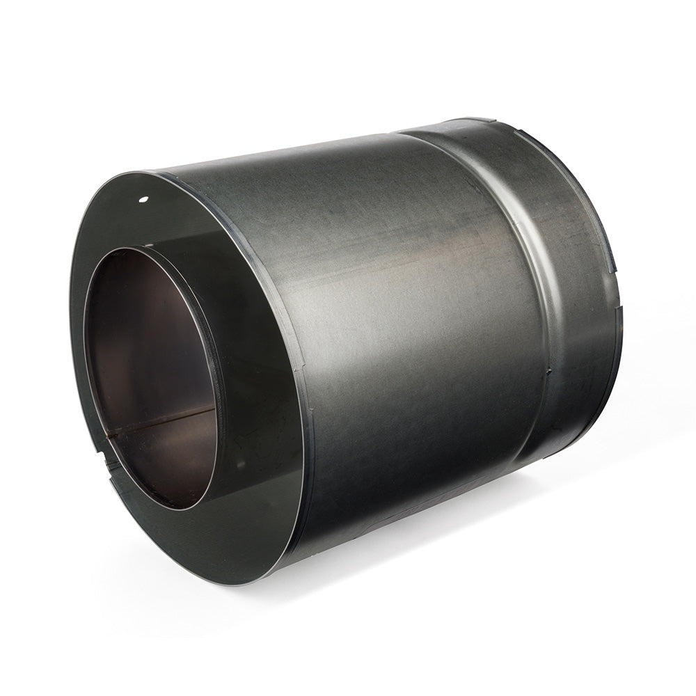 Galvanized steel slip section pipe with wide rim, open circular end and interior ring.