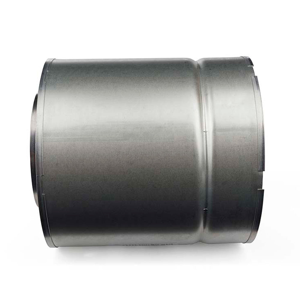 Galvanized steel slip section pipe, front view of smooth cylinder with seam and end notches.