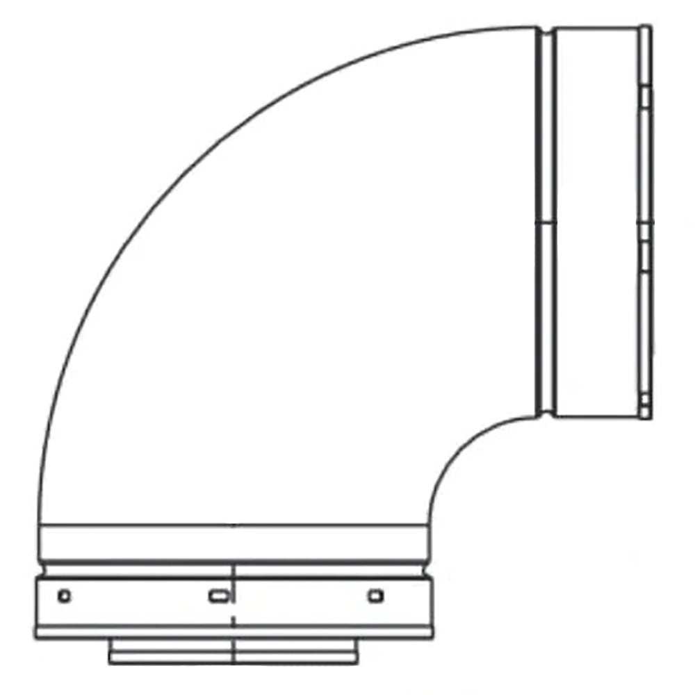 90-degree elbow pipe fitting with snap-lock ends, side and end view