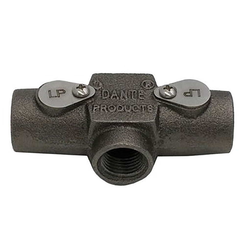 Fuel mixer valve with two top knobs and central threaded outlet, dark metal body