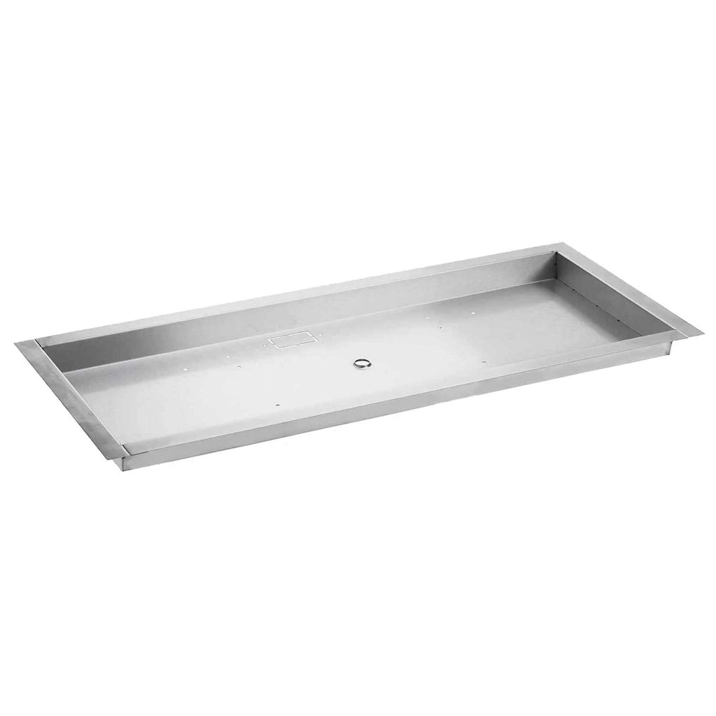 Gas fire pit burner pan, rectangular stainless tray with mounting opening
