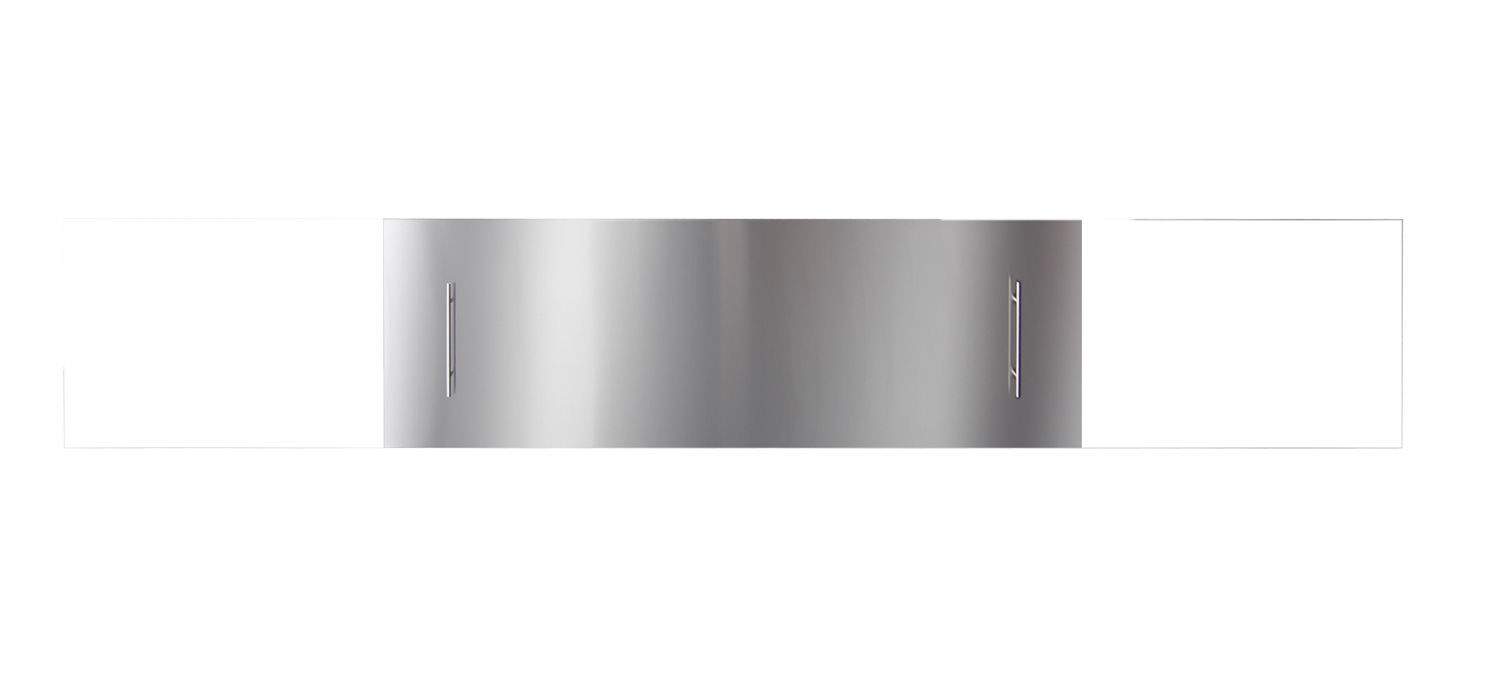 Stainless steel fireplace cover with two side pull tabs and smooth brushed surface