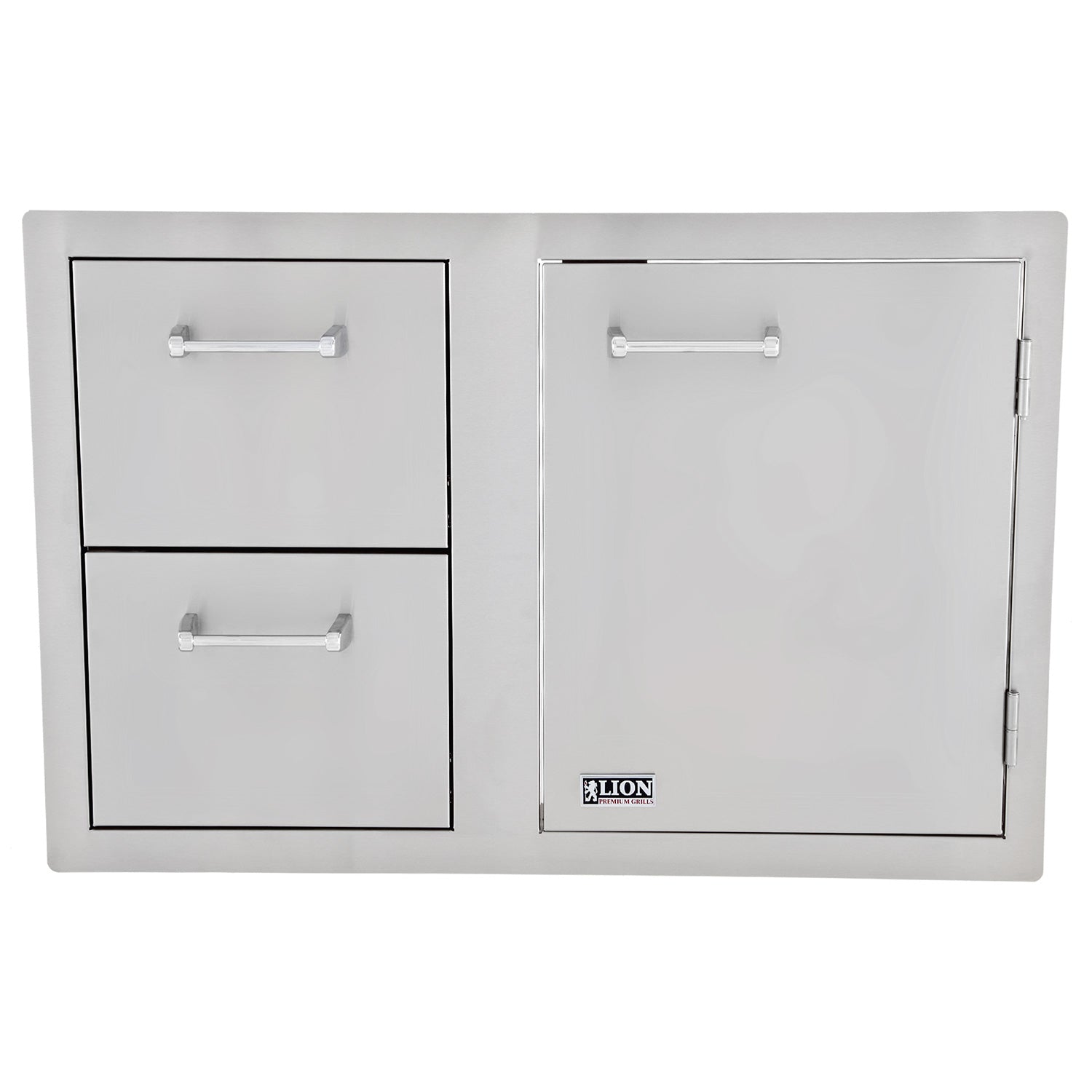 Stainless steel door and drawer unit with towel rack, two front handles