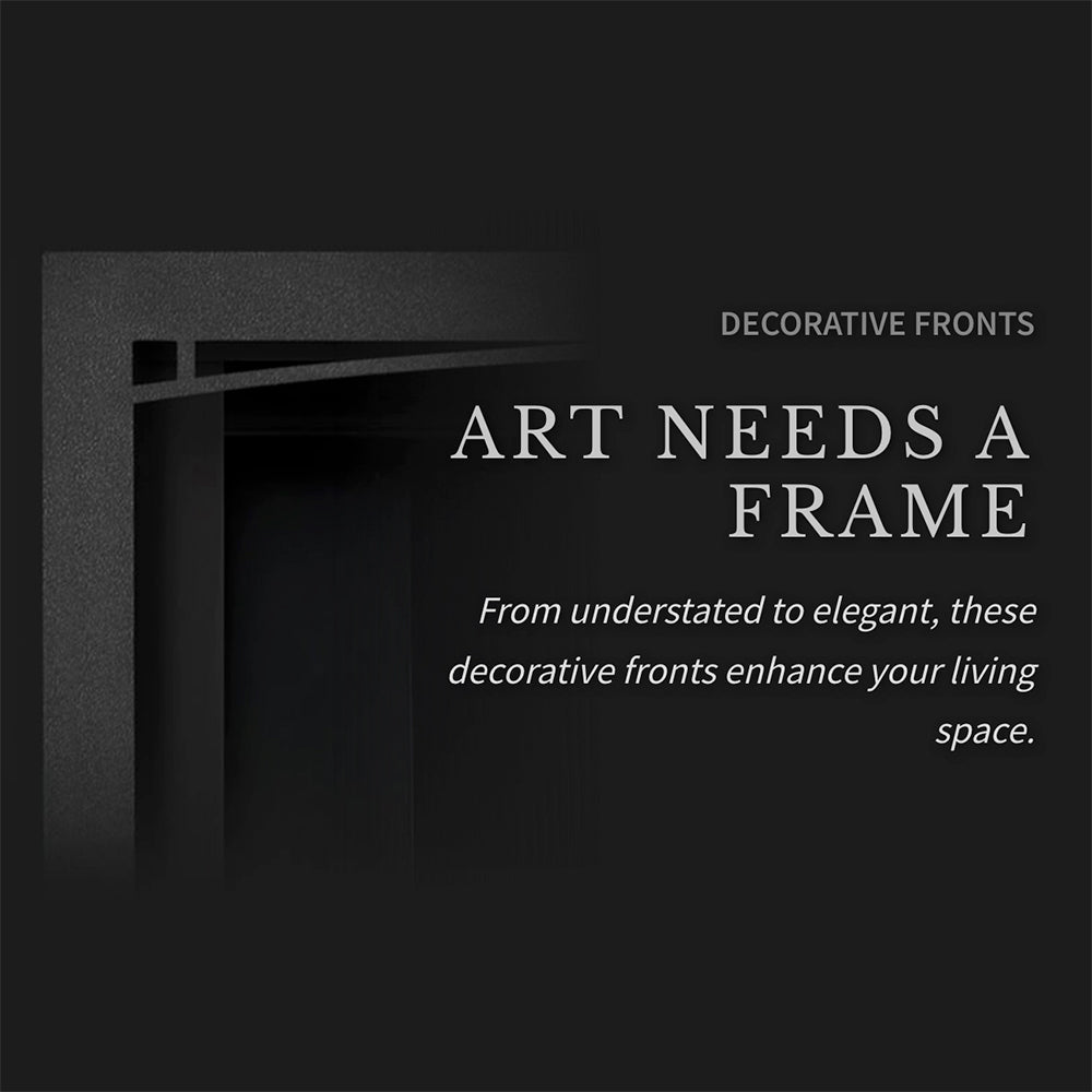 Decorative front frame design for a gas fireplace in dark finish