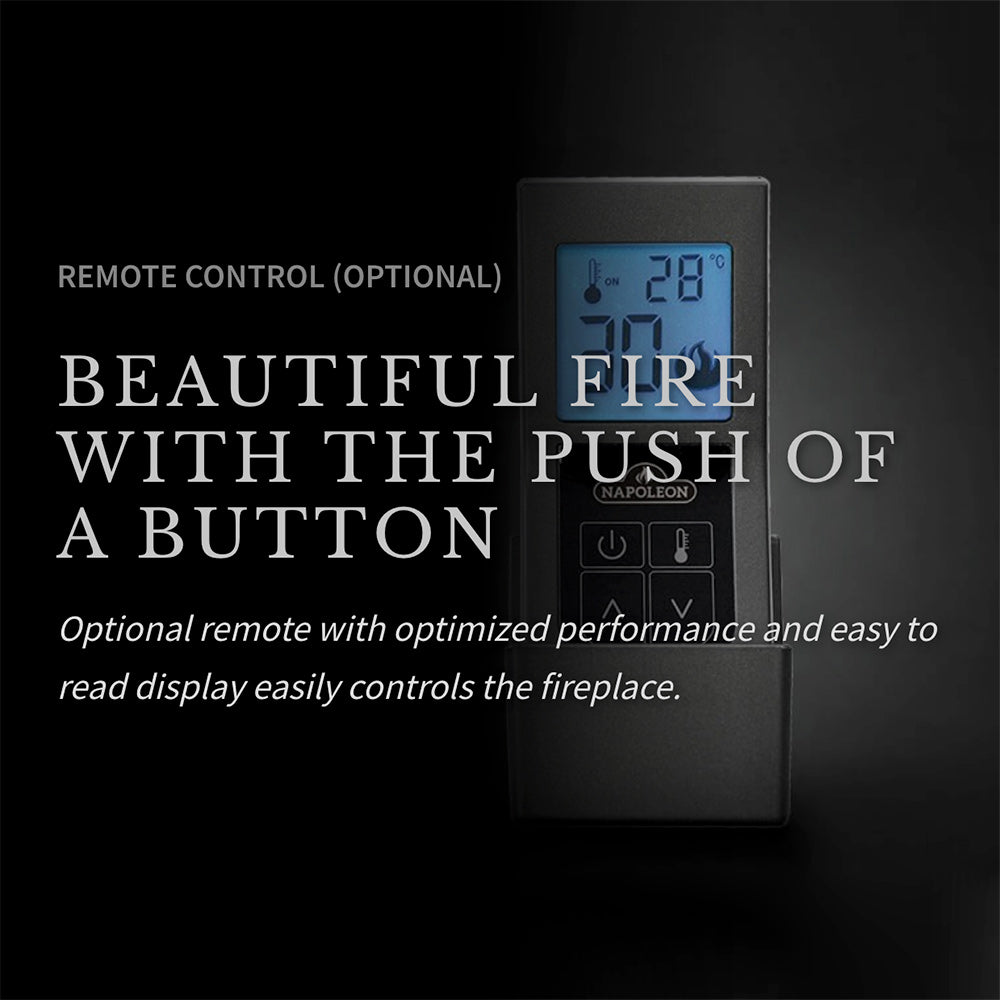 Optional gas fireplace remote control with blue backlit display