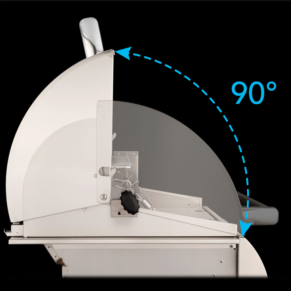 90°-angle accessory arm and motor mount on a built-in gas grill