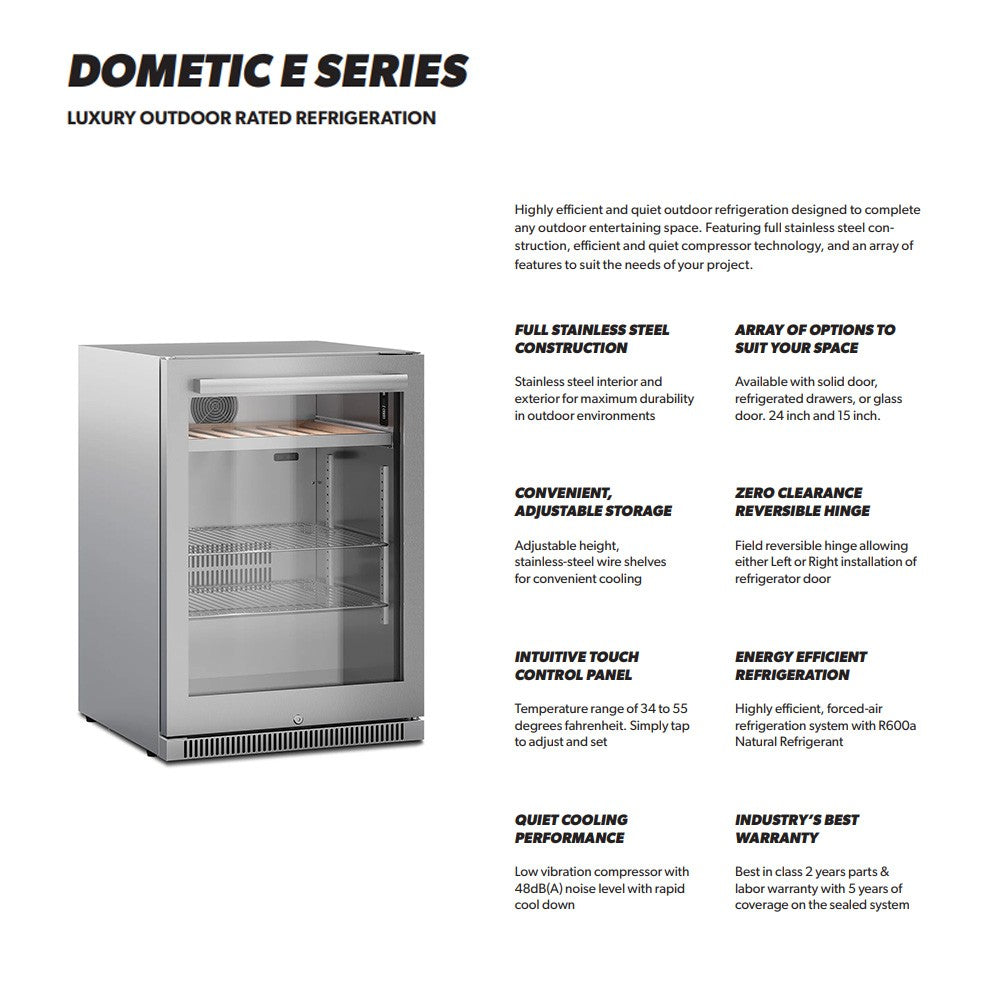 24-inch outdoor beverage center brochure view with front glass-door unit