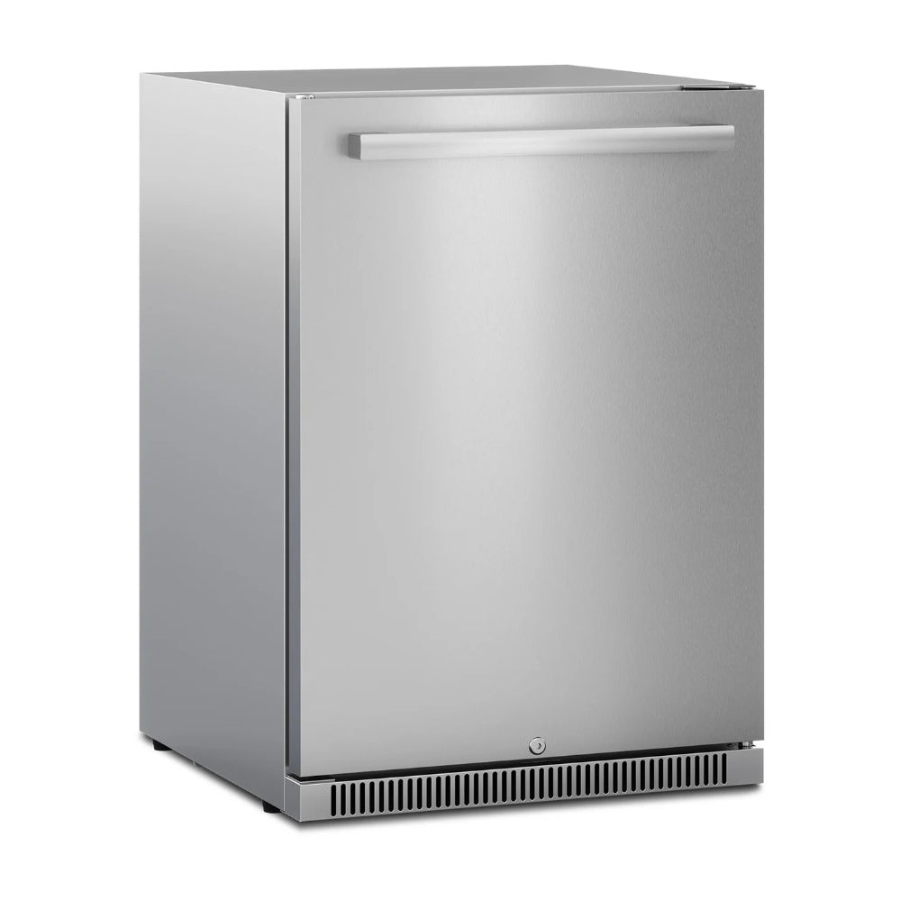 24-inch outdoor refrigerator, stainless steel body with single front door and handle