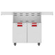 Double-door grill cart with vented top panel and two doors, red pull-out accents, light gray.