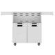 Double-door grill cart with vented top panel and two doors, black pull-out accents, light gray.